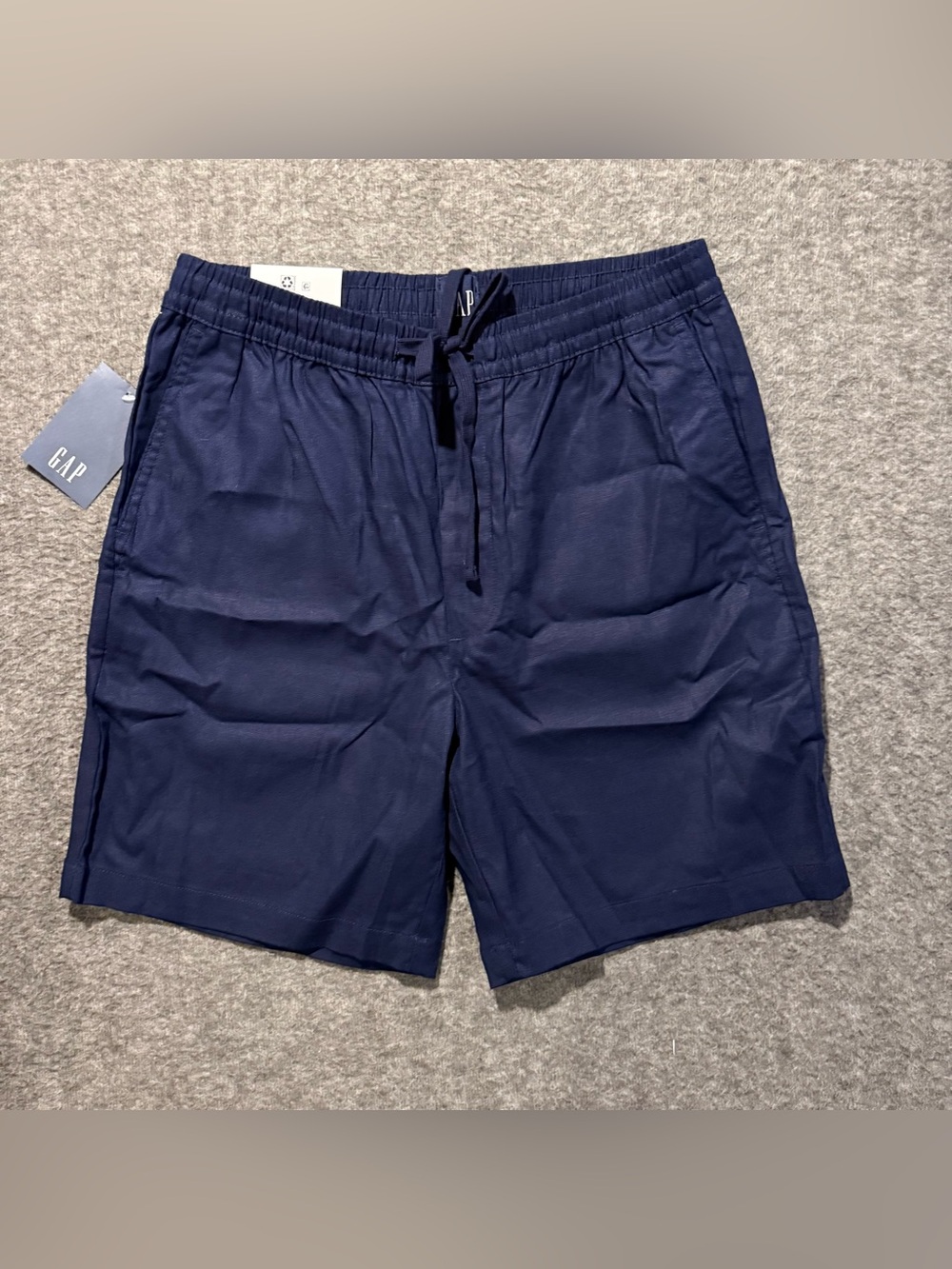 Gap Pull On Linen Shorts Mens Small Navy Blue Comfort 7" Inseam Above Knee soft